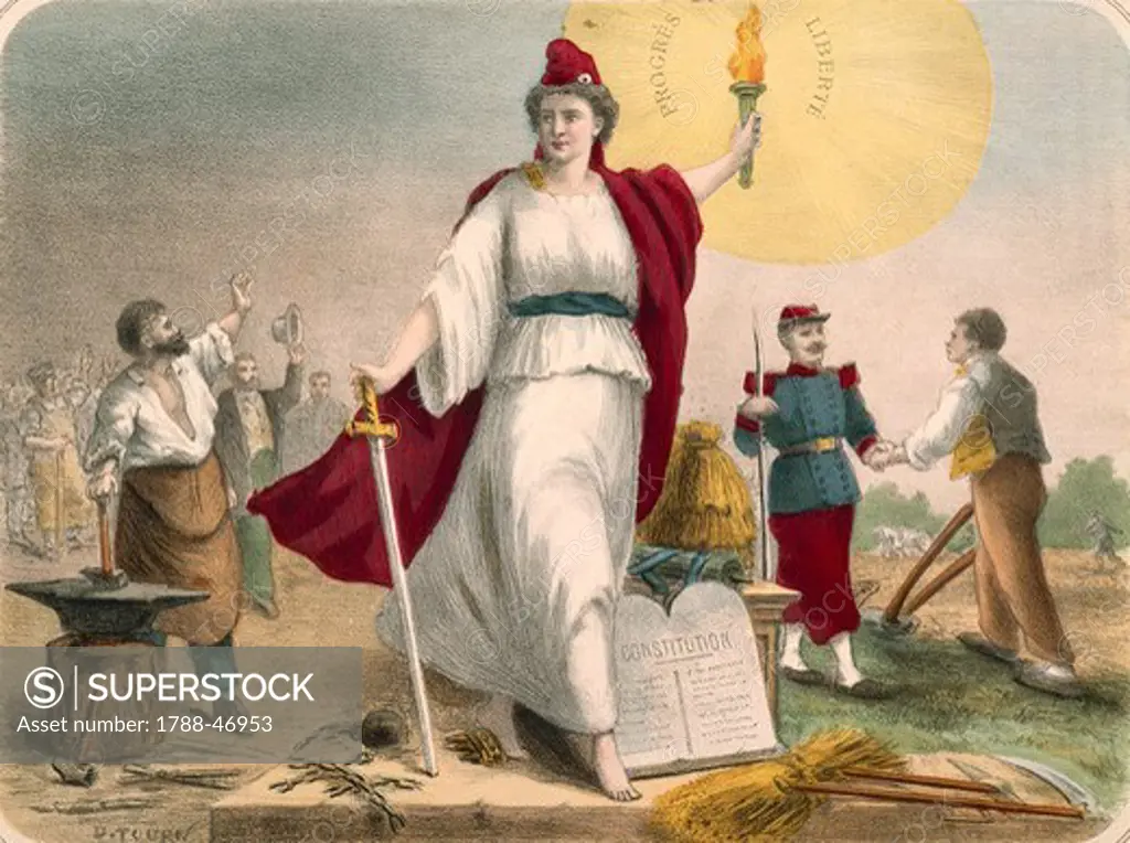Allegory of the Republic, 1879, print. France, 19th Century.