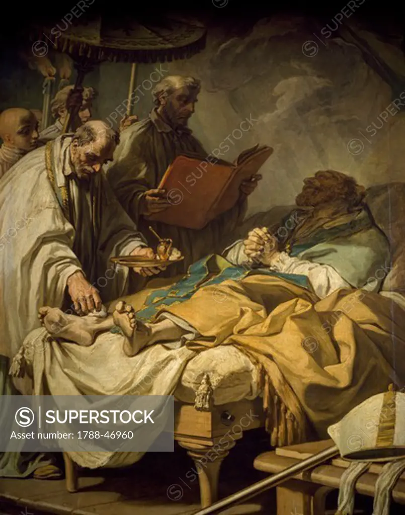 Death of St Francis de Sales, 1766, by Louis Jean Jacques Durameau (1733-1796), canvas, 337x160 cm. Church of Saint-Nicolas-du-Chardonnet, Paris, France.