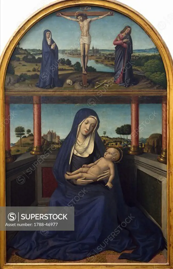 Madonna with Child, detail from Triptych, 1485, by Jean Bourdichon (ca 1457-1521).