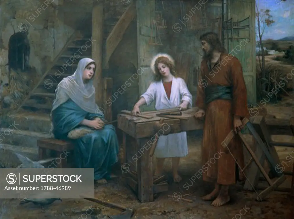 Jesus helping St Joseph in his workshop. Church of St Joseph, Nazareth, Israel.