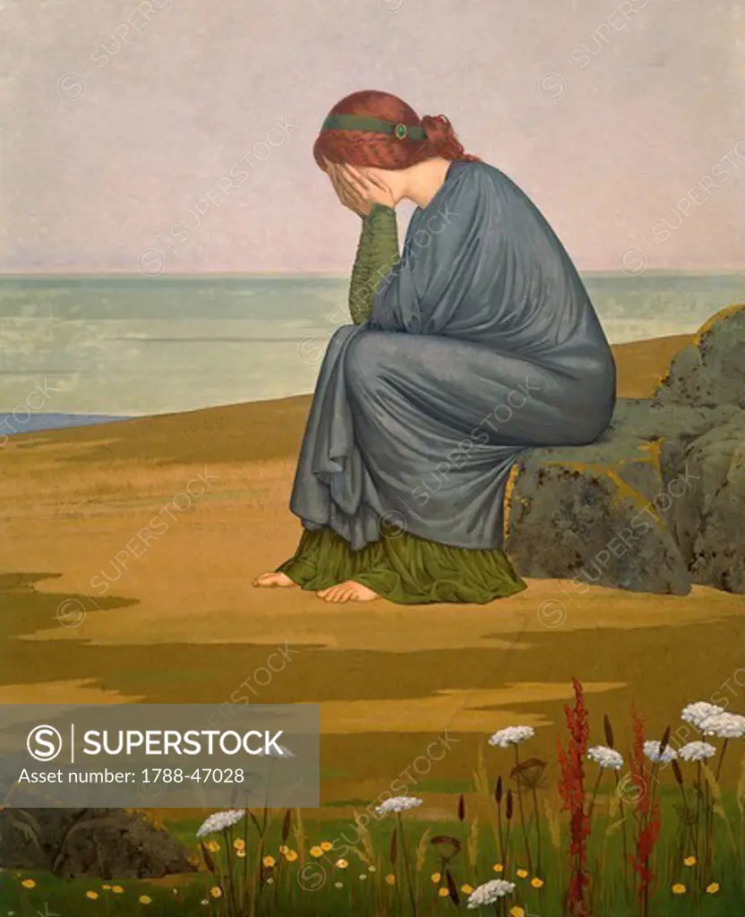 Woman in tears, detail from Le retour au foyer, by Alexandre Seon (1855-1917).