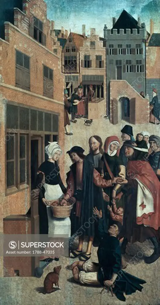 Feed the Hungry, the panel of Altarpiece of the Seven Works of Mercy, 1504, by the Master of Alkmaar (active ca 1490-1510), oil on canvas, 101x54 cm each panel.