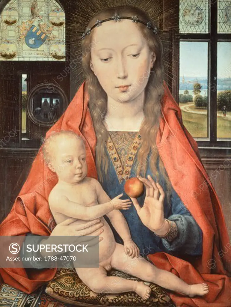 Madonna and Child with Donor (Maarten Nieuwenhove Diptych), by Hans Memling (ca 1430-1494).
