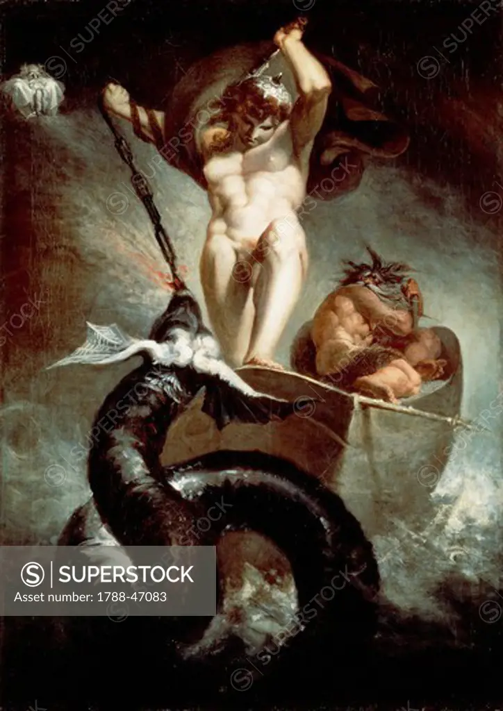 Thor fighting the Midgard snake, 1788, by Johann Heinrich Fussli (1741-1825), oil on canvas, 131x91 cm.