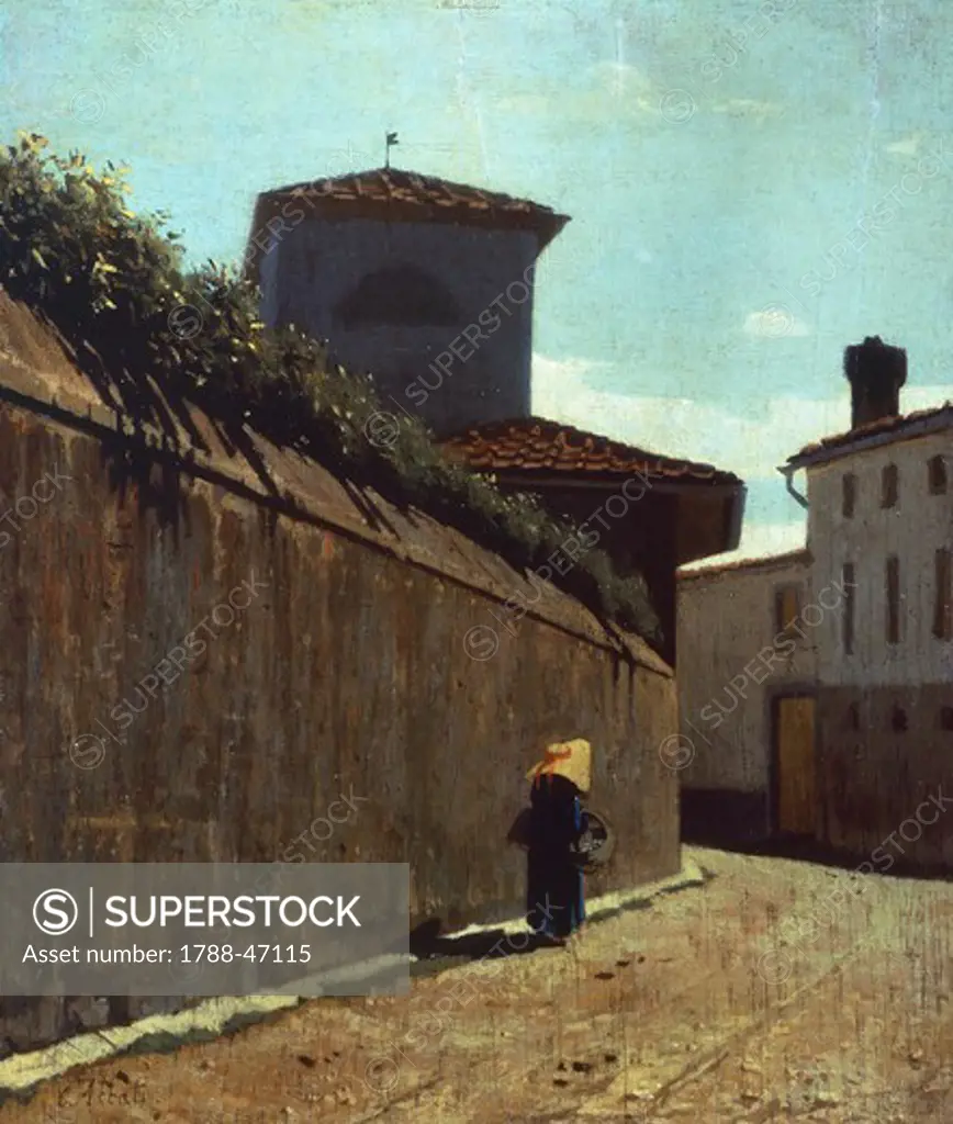 Street in the sun, 1863-1864, by Giuseppe Abbati (1836-1868), oil on panel, 26x23 cm.