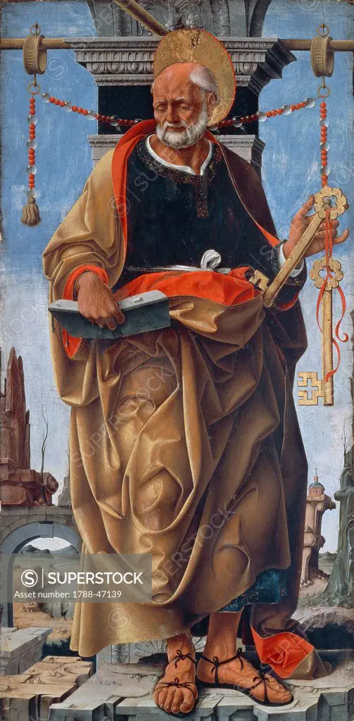 St Peter, 1473, by Francesco del Cossa (ca 1436-ca 1477), tempera and gold on wood, 112x55 cm.