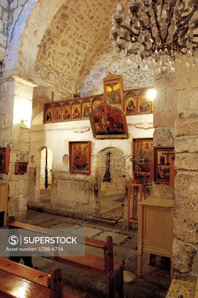Syria- Ma'lula (Malula). Monastery of Mar Sarkis (St. Sergius). Interior of Church of Sts. Sergius and Bacchus