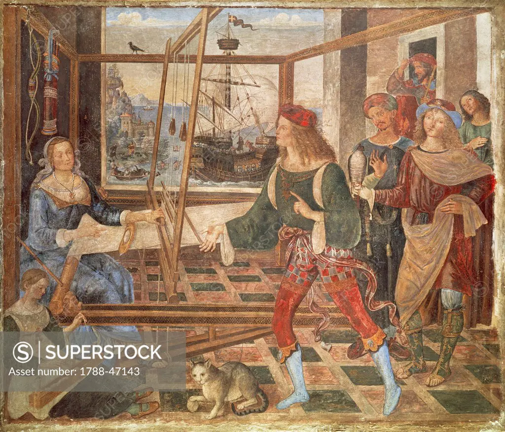 Return of Ulysses to Penolope, 1508-1509, by Bernardino Pinturicchio (ca 1452-1513), fresco, 125x152 cm.