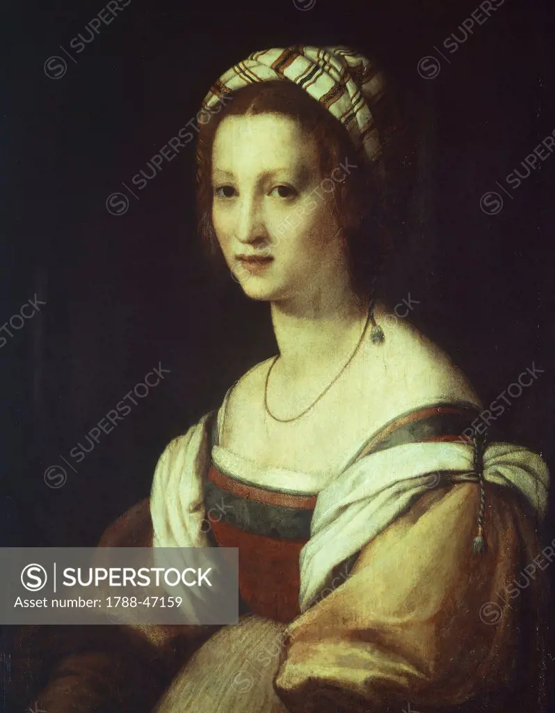 Portrait of Lucrezia di Baccio del Fede, wife of the painter, 1513-1514, by Andrea del Sarto (1486-1530), oil on wood, 73x56 cm