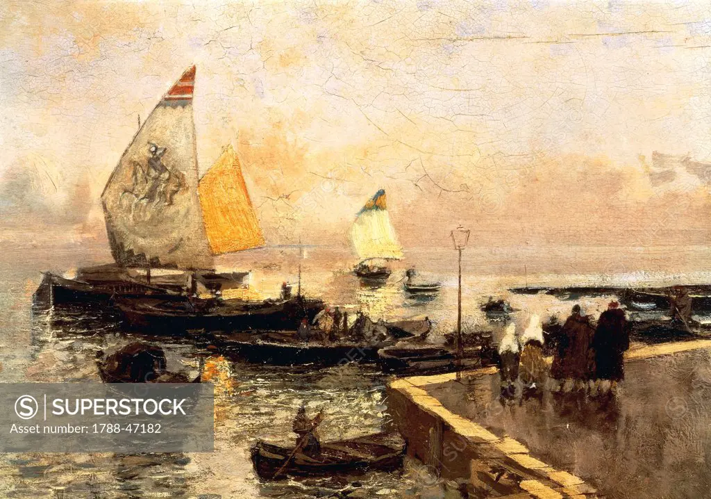 Coal Boats in Chioggia, by Mose Bianchi (1840-1904).