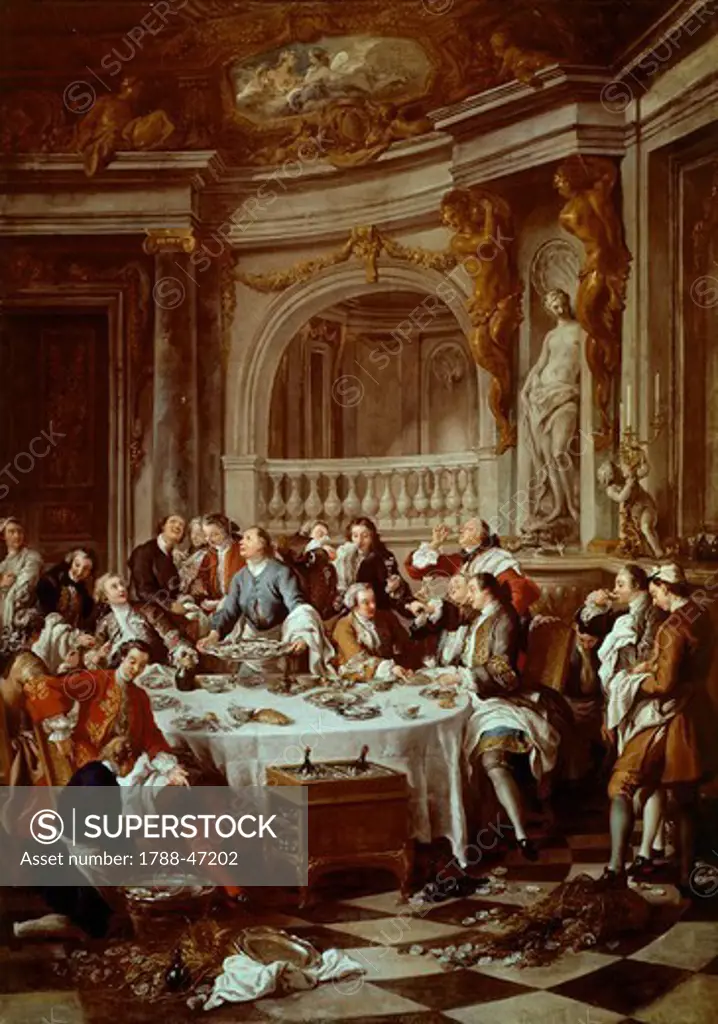Lunch of Oysters, 1737, by Jean Francois de Troy (1679-1752), oil on canvas, 180x126 cm.
