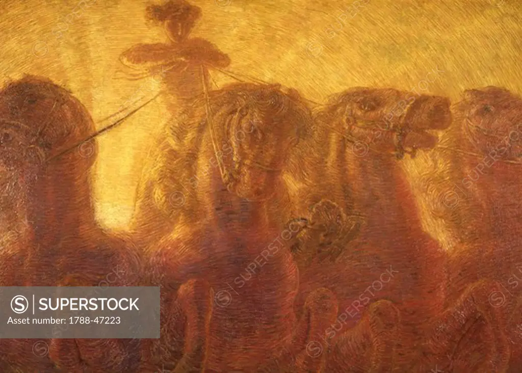The Chariot of the Sun or Triumph of Commerce, 1907, by Gaetano Previati (1852-1920), oil on canvas, 125x80 cm.