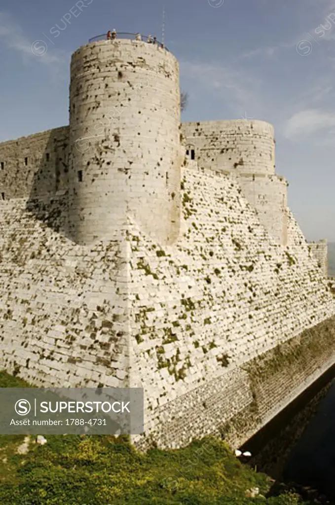 Syria - Qal'at al-Hisn. Crac (Krak) des Chevaliers. UNESCO World Heritage List, 2006. Largest built Hospitallers fortress on earlier Muslim site, 12-13th century