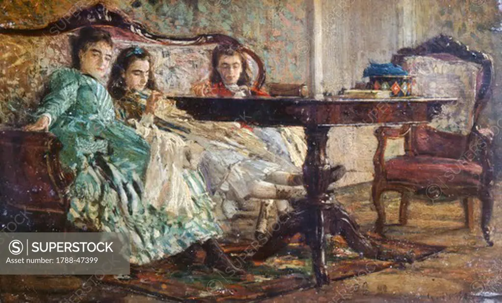 The Laskaraki Sisters, 1867, by Giovanni Boldini (1842-1931), oil on wood, 14x22 cm.
