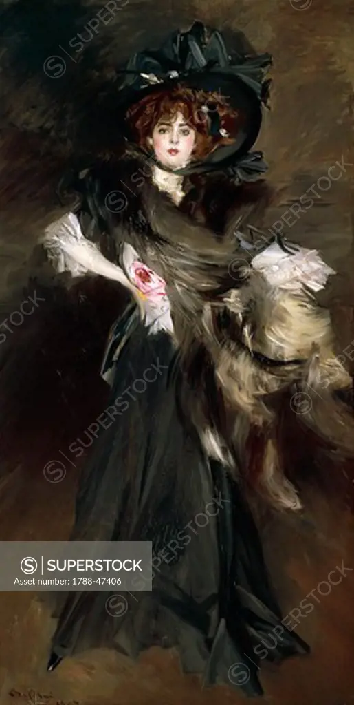 Portrait of Mademoiselle Lanthelme, 1907, by Giovanni Boldini (1842-1931), oil on canvas, 227x118 cm.