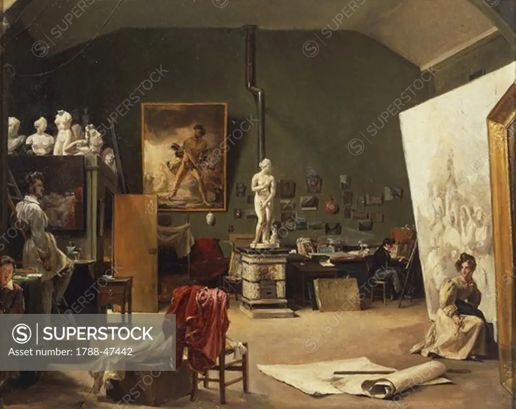 Inside Leon Cogniet's studio, 1831, by Marie-Amelie Cogniet (1798-1869).