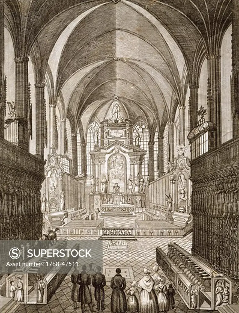 The choir of St Stephen's Cathedral in Vienna, print, Austria, 19th century.