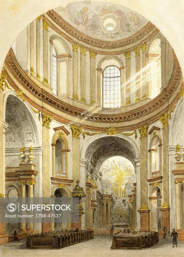 Interior of St Charles' Church in Vienna, Austria, 19th century.