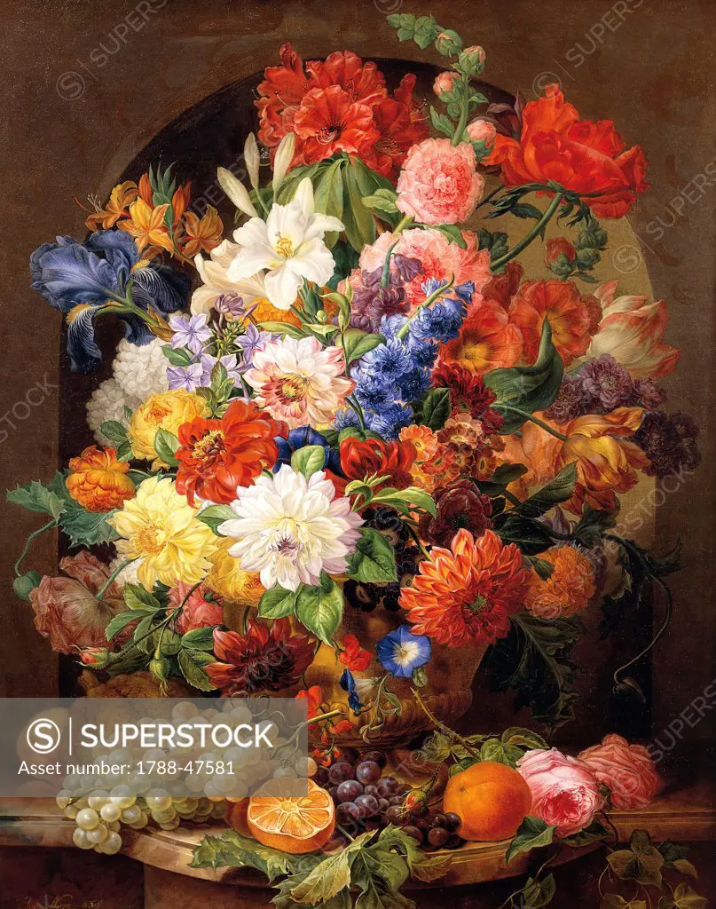 Composition of flowers, 1839, by Joseph Nigg (1782-1863), oil on canvas.