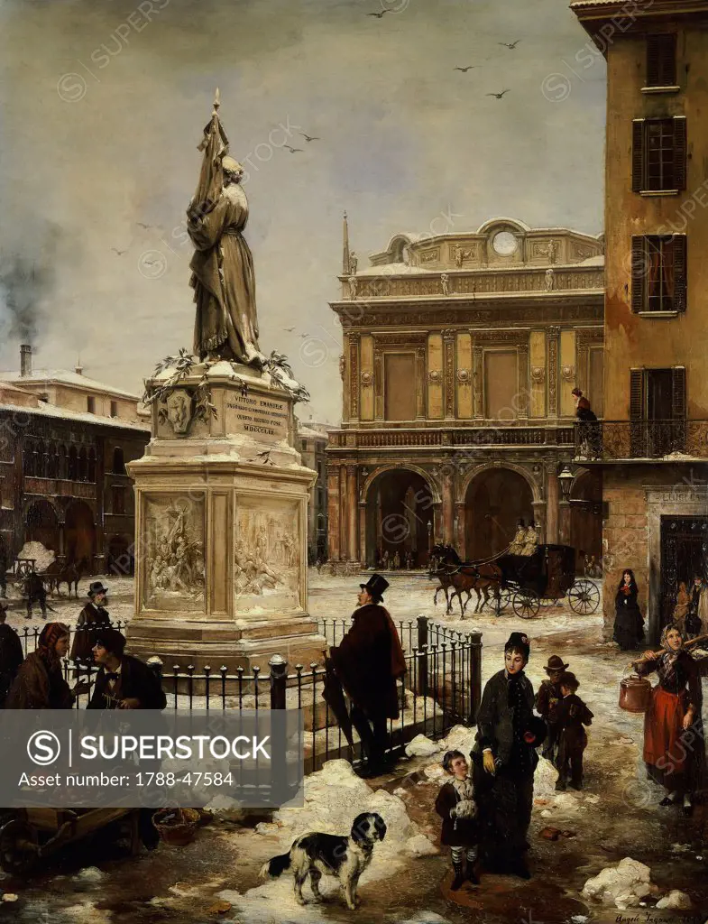 Piazza della Loggia in the snow, 1879, by Angelo Inganni (1807-1880), oil on canvas, 136x107.5 cm.