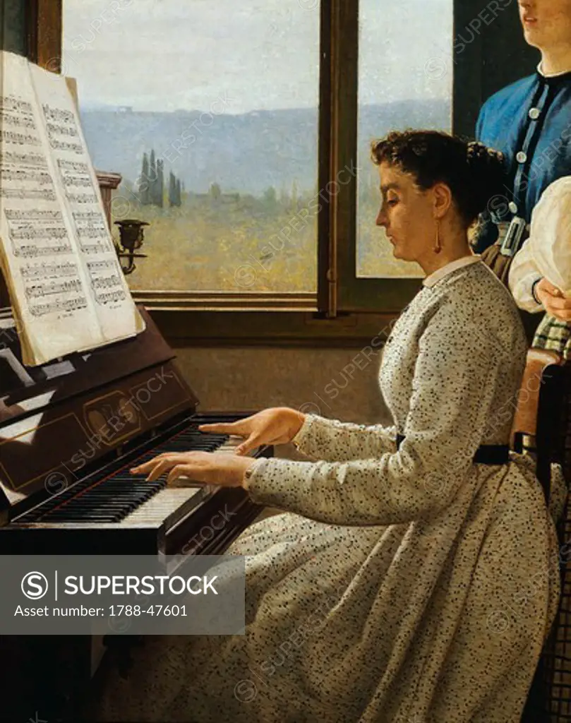 The song of the starling, 1867, by Silvestro Lega (1826-1895), oil on canvas. Detail.