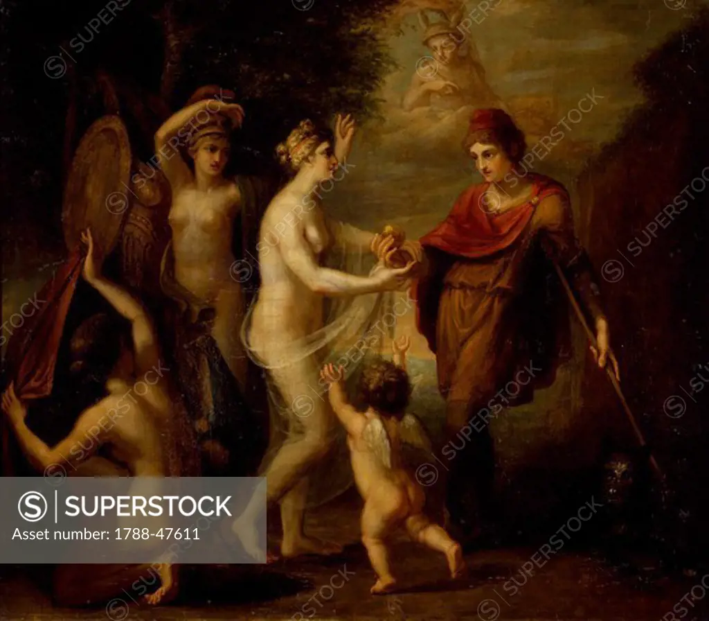 The Judgement of Paris, 1788, painted for the Count of Artois, 1788, work from David's studio. Gue-Pean Castle, France.