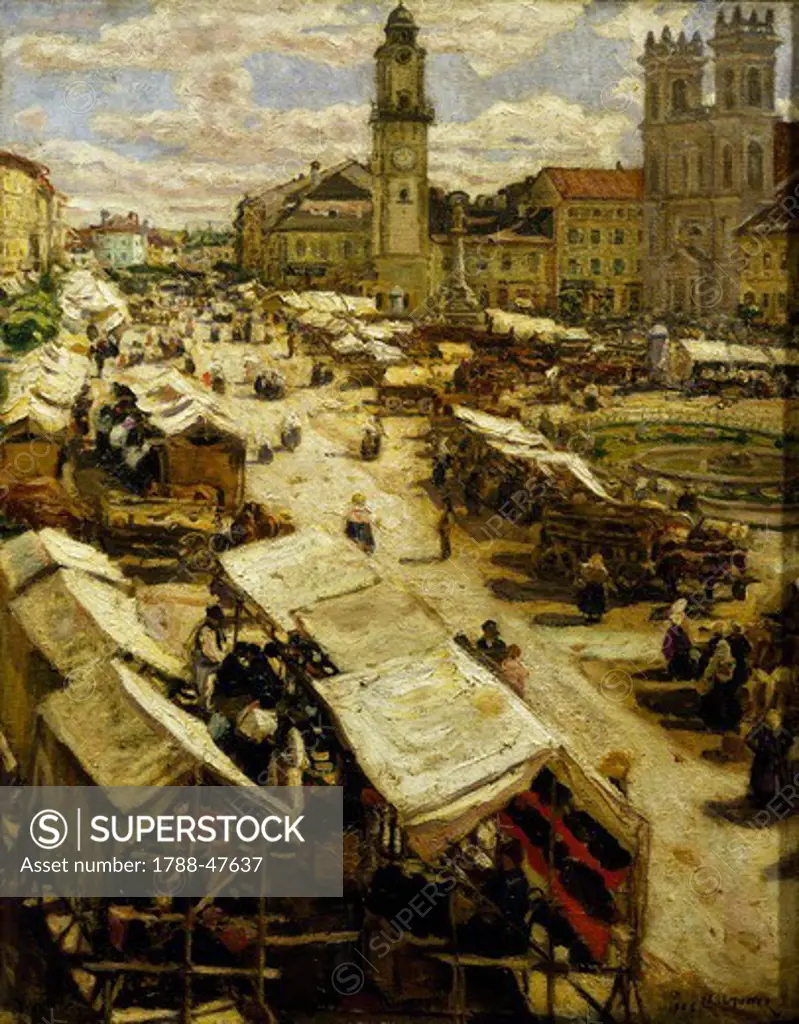 Market at Besztercebanya, 1906, by Izsak Perlmutter (1866-1932).
