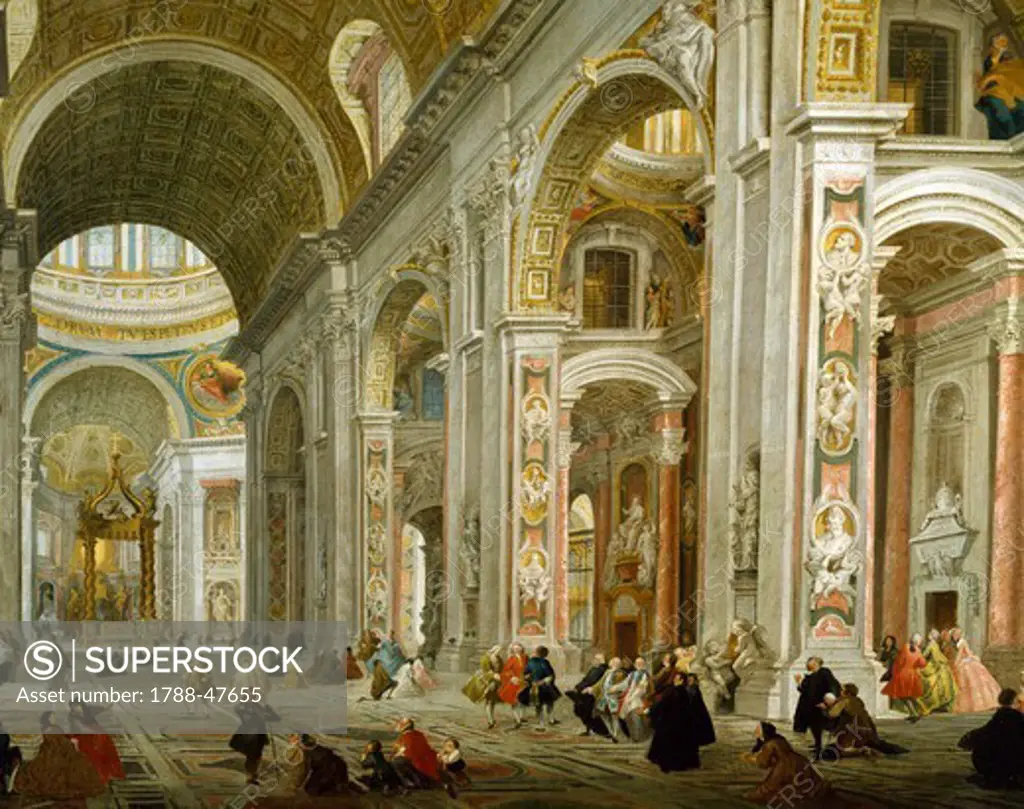 Interior of St Peter's Basilica, 1754, by Giovanni Paolo Pannini (1691-1765). Detail.