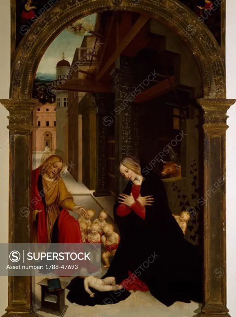 Nativity, by Giuseppe Giovenone (1486 or 1487-1555), board, 132x79 cm.