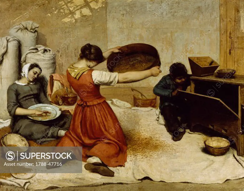 Girl Screening Grain (Les cribleuses de ble), 1853, by Gustave Courbet (1819-1877), oil on canvas, 131x167 cm.