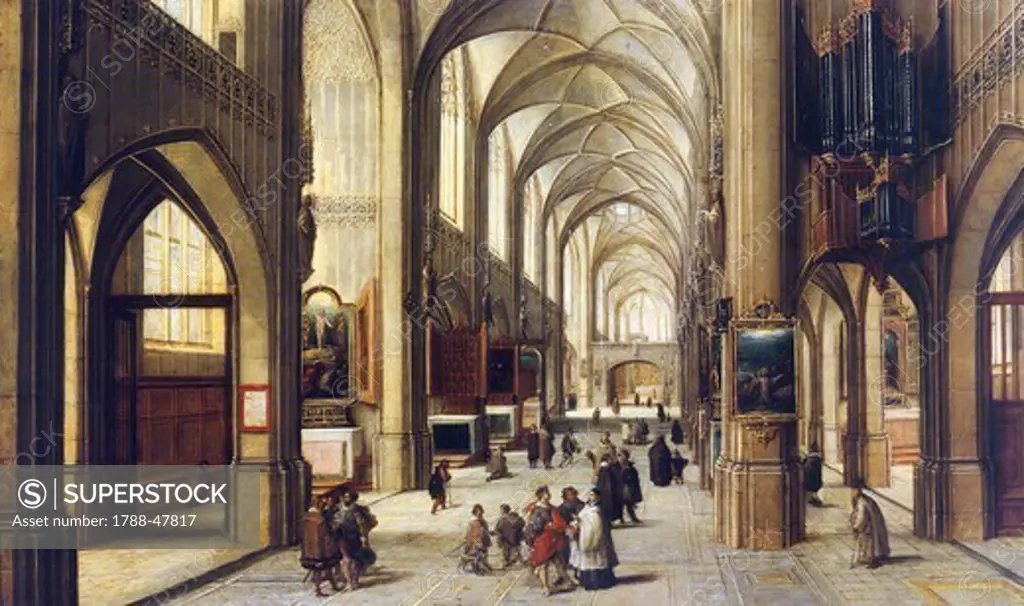 Interior of a gothic church, by Hendrick van Steenwijck the Elder (ca 1550-1603).