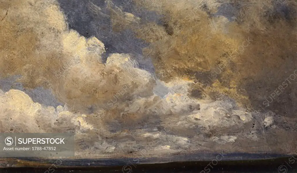 Study of clouds and the horizon, 1832, by Johan Dahl (1788-1857), oil on paper, 12x20 cm.