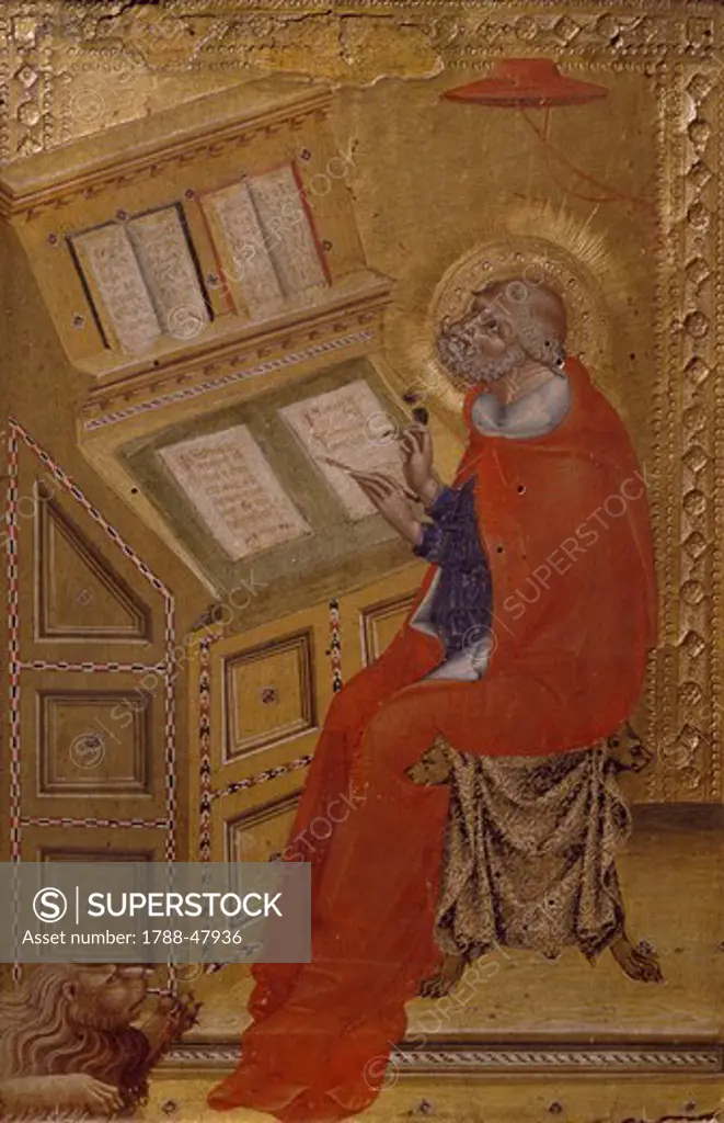 St Jerome in his Study, 1426, by Giovanni di Paolo (active ca 1420, died 1482), tempera on panel, 32.4 x 22.1 cm.