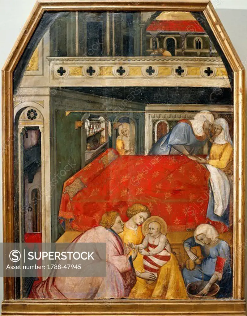 Birth of Mary, 14th century, by the Master of San Lucchese.