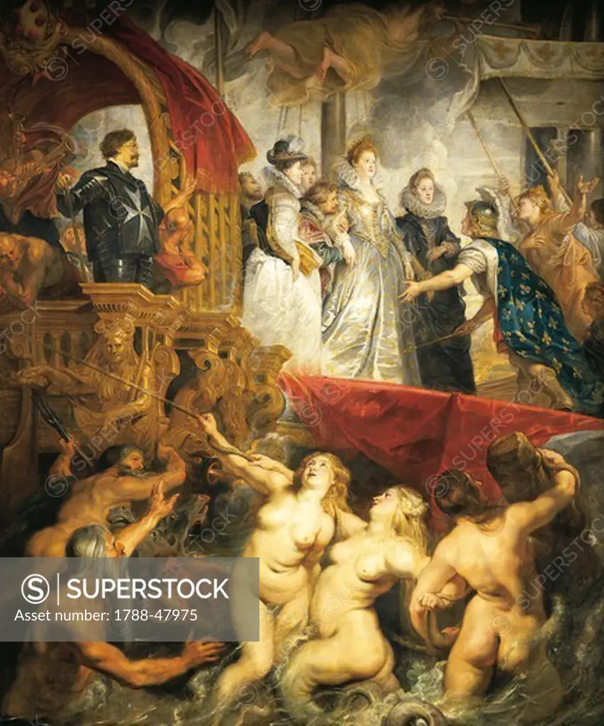 Landing of Marie de' Medici, at Marseille in 1600, 1621-1625, by Peter Paul Rubens (1577-1640). Detail from the Stories of Queen Maria de Medici, 24 boards on canvas created for the Luxembourg Palace, Paris.