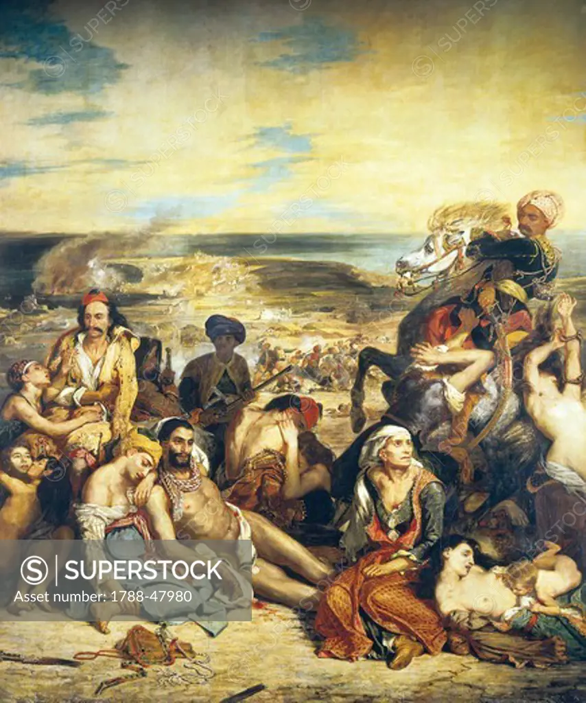 The Massacre at Chios, 1824, by Eugene Delacroix (1798-1863), oil on canvas, 422x352 cm.