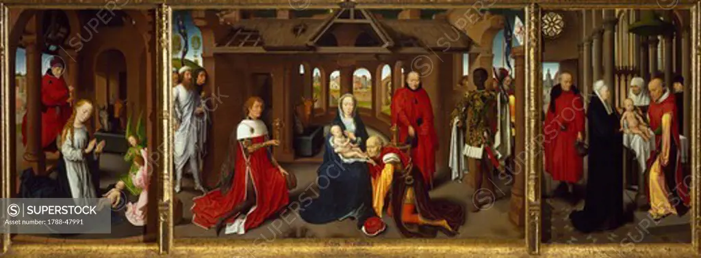 Triptych showing the Nativity, Adoration of the Magi and Presentation in the Temple, by Hans Memling (ca 1430-1494).