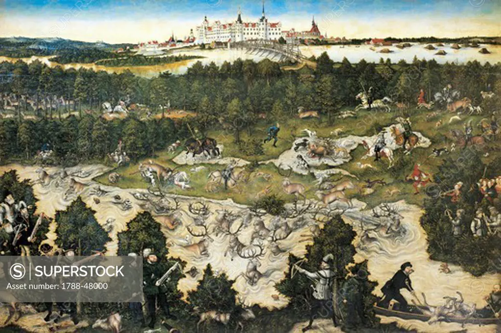 Hunt in honour of Charles V at the Castle of Torgau, 1545, by Lucas Cranach the Elder (1472-1553).