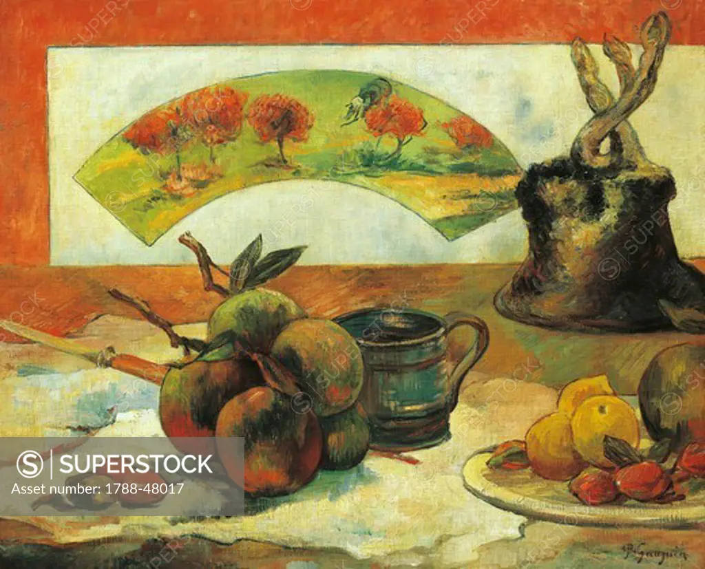 Still Life with fan, ca 1889, by Paul Gauguin (1848-1903).