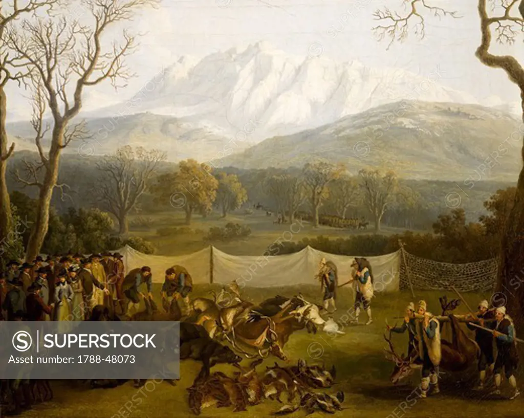 Winter: hunting in the Persano reserve, by Jacob Philipp Hackert (1737-1807).