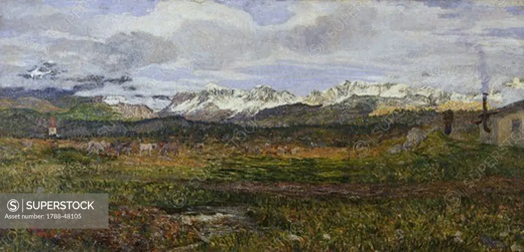 Landscape on the Maloja or Return to his hometown, 1895, by Giovanni Segantini (1858-1899), oil on canvas, 60x125 cm.