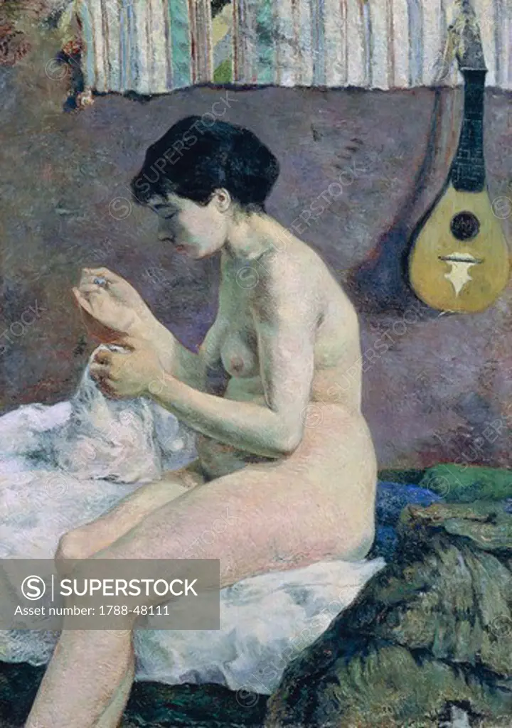 Study of a Nude, Suzanne sewing, 1880, by Paul Gauguin (1848-1903).