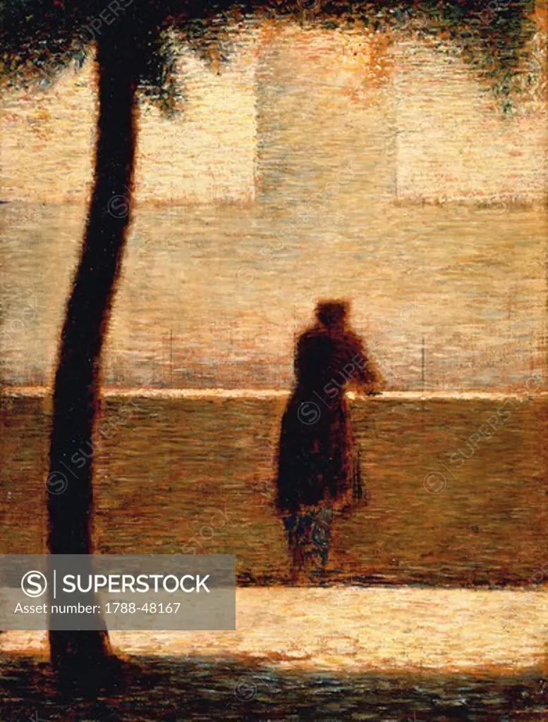 Man leaning on a parapet or the invalid, 1881, by Georges Seurat (1859-1891), 26x16 cm.