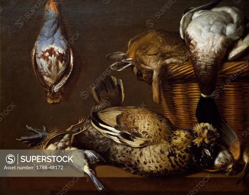 Still life with game, 1671, by Francois Mather.