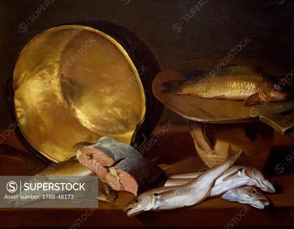 Still life with fishes, by Francois Mather.
