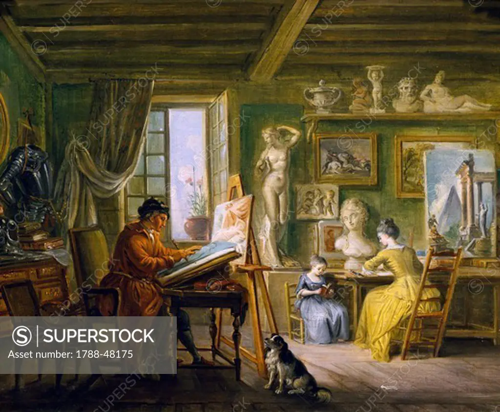 The painter's studio, by Jean Baptiste Lallemand (1716-1803), oil on canvas.