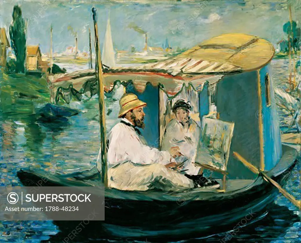 Claude Monet painting on his boat, 1874, by Edouard Manet (1832-1883), oil on canvas, 82x100 cm.