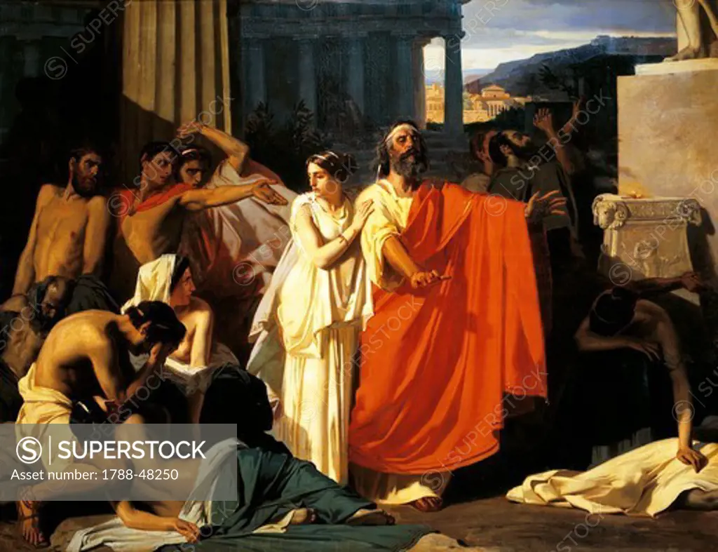 Oedipus and Antigone during the plague in Thebes, by Eugene-Ernest Hillemacher (1818-1887).