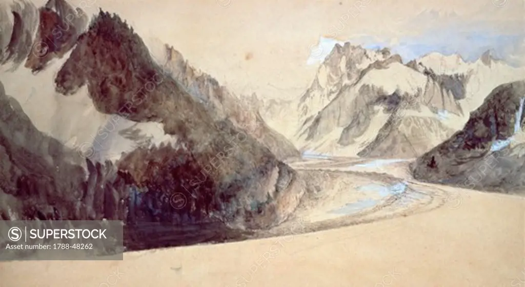 Mer de Glace, Chamonix, 1849, by John Ruskin (1819-1900), pencil and ink.