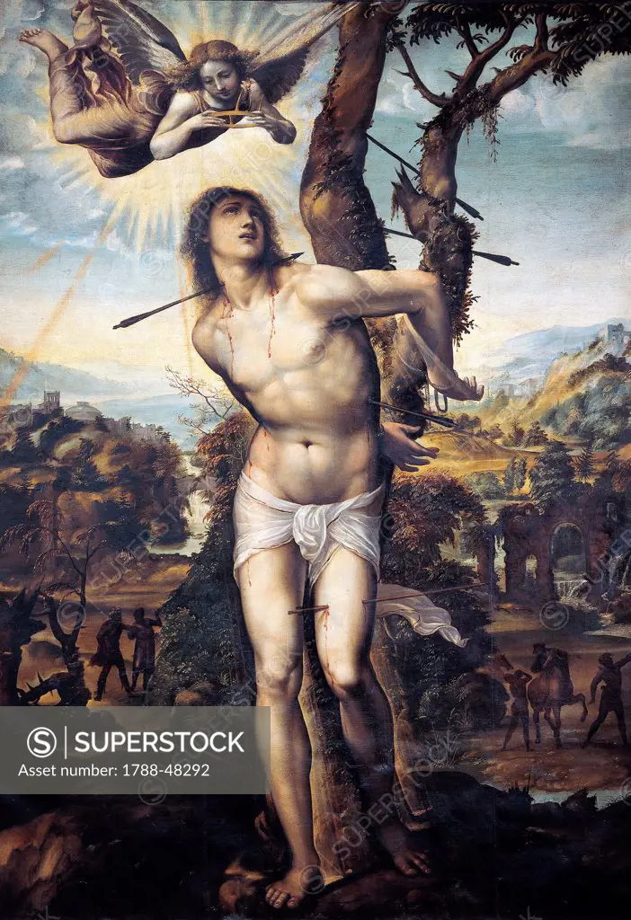 St Sebastian, 1525, by Giovanni Antonio Bazzi, known as Sodoma (1477-1549), oil on canvas.